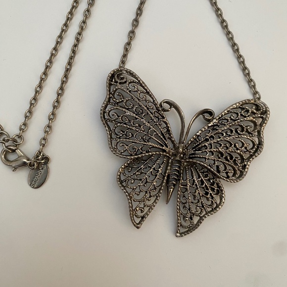 Vintage Y2K Express silver tone filigree butterfly necklace - Picture 2 of 7